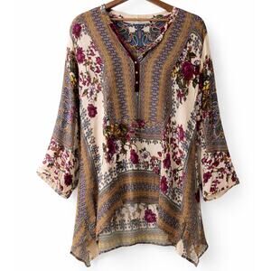 Soft Surroundings Paloma Tunic Plus Size 3X Floral Paisley Velvet Trim Flowy Top